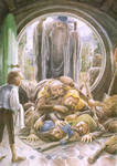 Bilbo abre la puerta a Gandalf y los Enanos